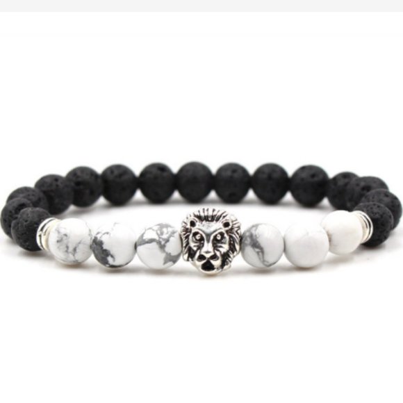 Lava Bracelet,Lion Bracelet,Lava Stone Bracelet,8mm Beads,Lion Head Bracelet - Picture 1 of 1